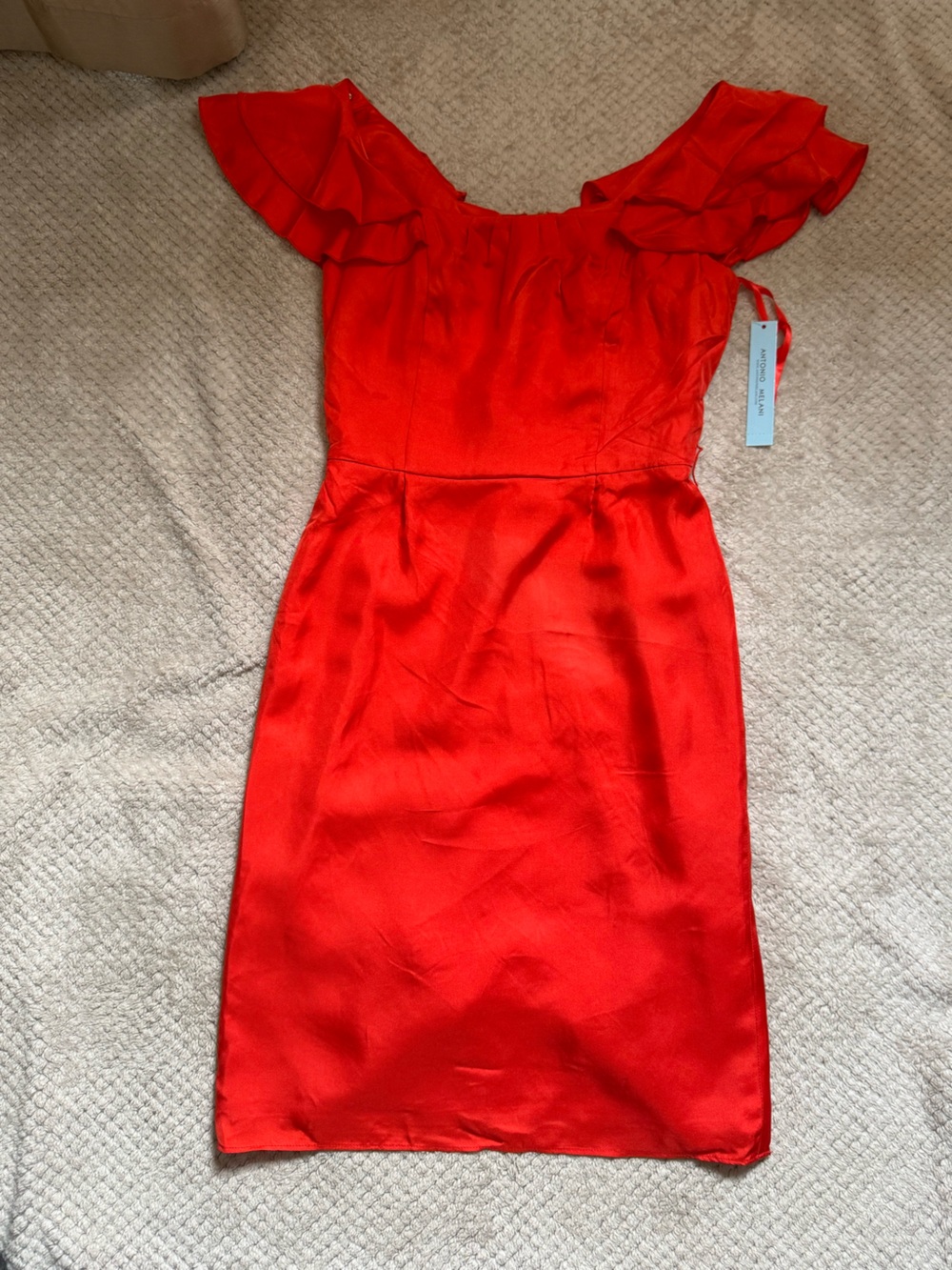 ANTONIO MELANI Red Strapless Satin Dress
